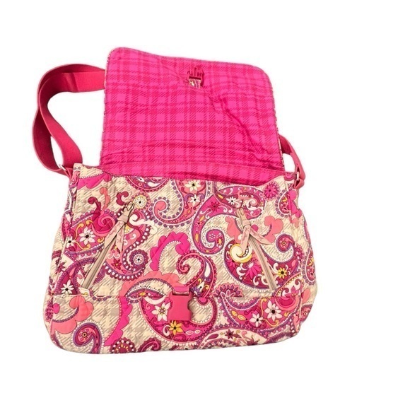 Vera Bradley Messenger Cross‎ Body Bag Pink Paisley Meets Plaid Retired Laptop - Picture 6 of 15